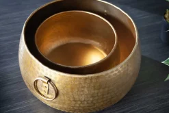 Riess-Ambiente Goldene Möbel|Vasen > Handgefertigte Schalen 2er Set ORIENT gold Blumentopf im Hammerschlagdesign