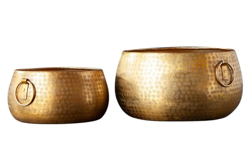 Riess-Ambiente Goldene Möbel|Vasen > Handgefertigte Schalen 2er Set ORIENT gold Blumentopf im Hammerschlagdesign