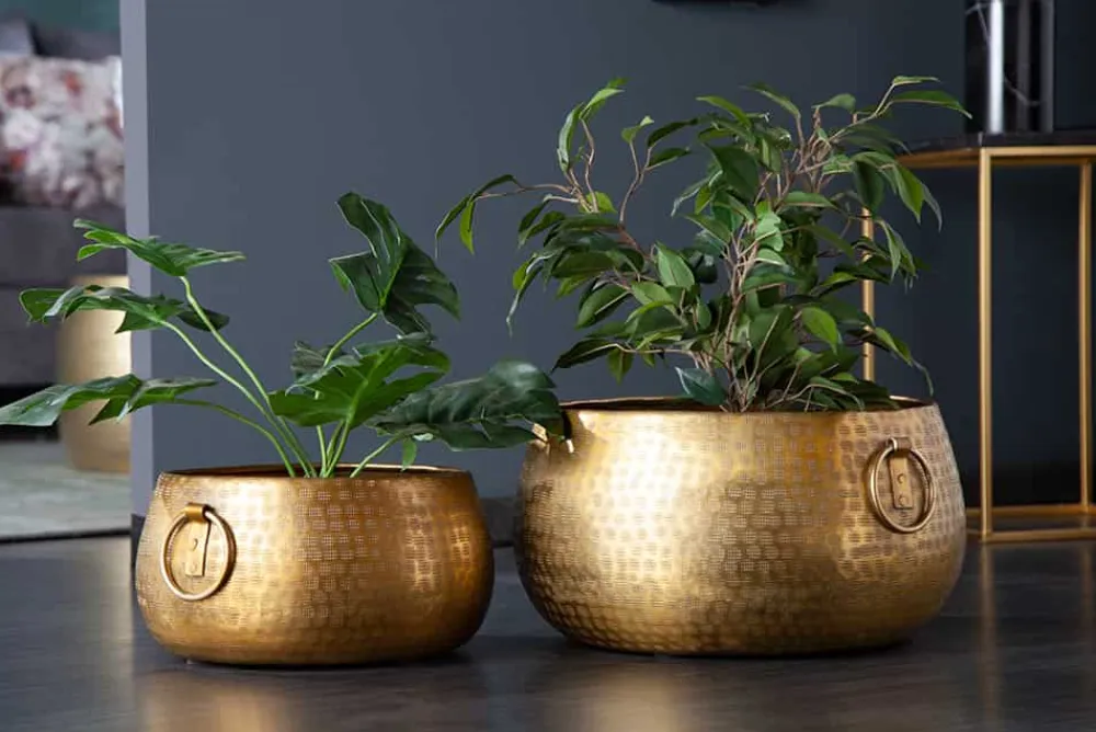 Riess-Ambiente Goldene Möbel|Vasen > Handgefertigte Schalen 2er Set ORIENT gold Blumentopf im Hammerschlagdesign