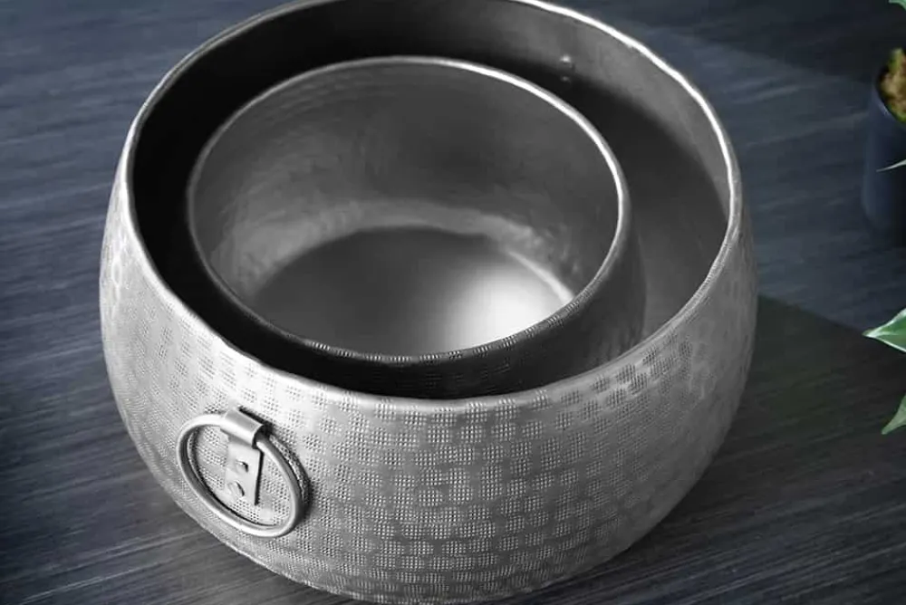 Riess-Ambiente Vasen|Schalen > Handgefertigte Schalen 2er Set ORIENT silber Blumentopf im Hammerschlagdesign