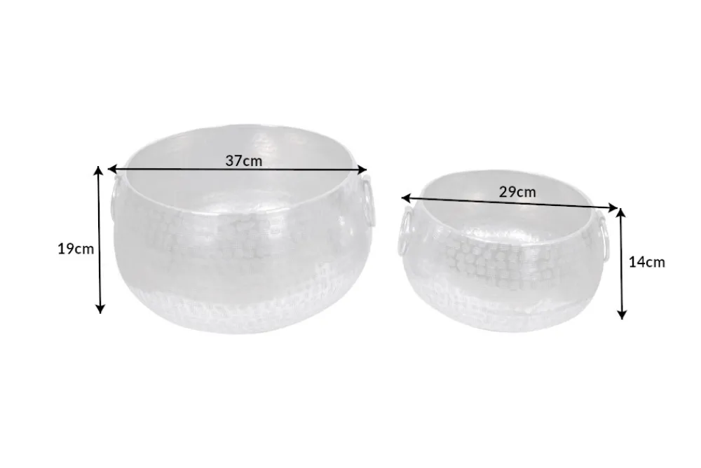 Riess-Ambiente Vasen|Schalen > Handgefertigte Schalen 2er Set ORIENT silber Blumentopf im Hammerschlagdesign