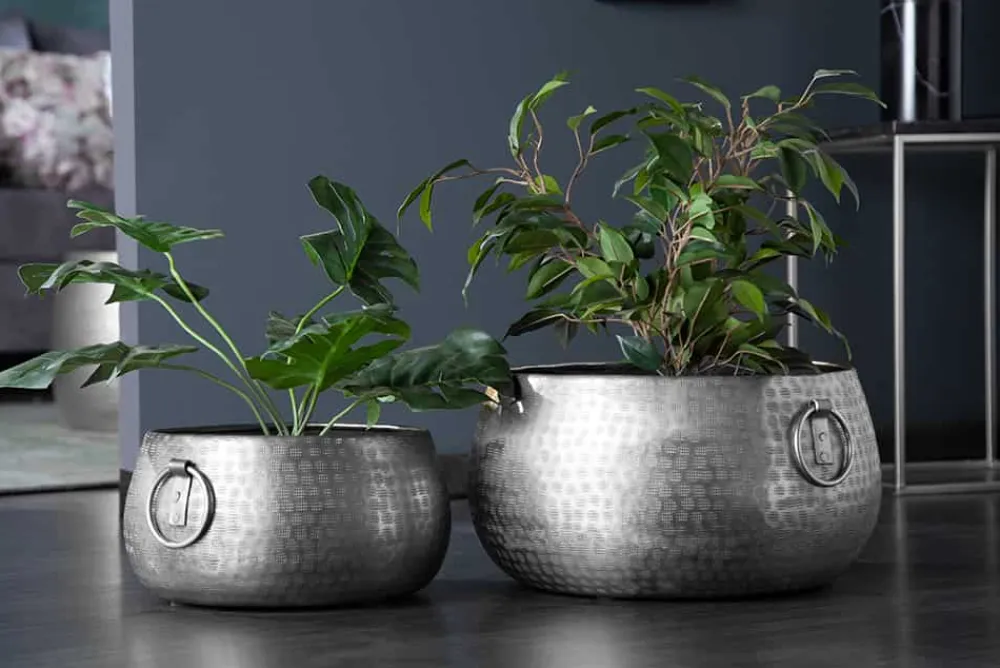 Riess-Ambiente Vasen|Schalen > Handgefertigte Schalen 2er Set ORIENT silber Blumentopf im Hammerschlagdesign