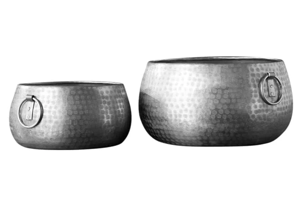 Riess-Ambiente Vasen|Schalen > Handgefertigte Schalen 2er Set ORIENT silber Blumentopf im Hammerschlagdesign