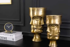 Riess-Ambiente Dekoration|Goldene Möbel > Handgefertigtes 2er Set Vasen FACE 40cm messing antik Metall Blumentöpfe