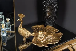 Riess-Ambiente Dekoration > Handgefertigte Servierplatte WILDLIFE PEACOCK 40cm gold Metall Pfauen-Skulptur