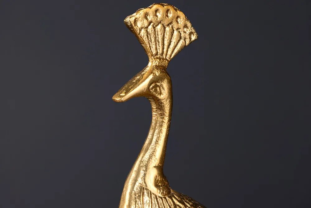 Riess-Ambiente Dekoration > Handgefertigte Servierplatte WILDLIFE PEACOCK 40cm gold Metall Pfauen-Skulptur