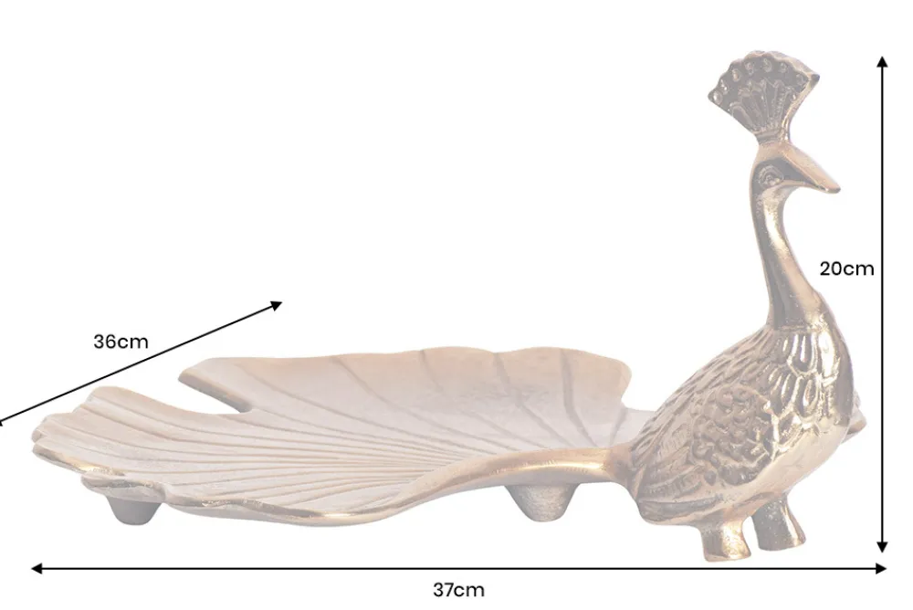 Riess-Ambiente Dekoration > Handgefertigte Servierplatte WILDLIFE PEACOCK 40cm gold Metall Pfauen-Skulptur