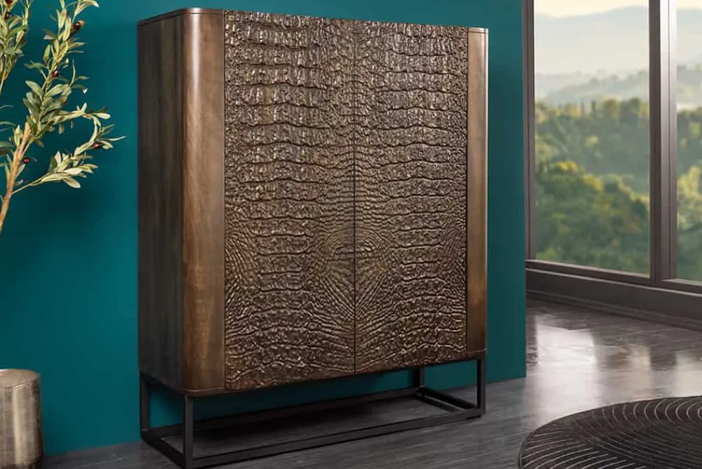 Riess-Ambiente Mehr...|Massivholzschränke > Handgefertigtes Highboard CROCO 120cm braun Mangoholz massiv 3D-Design