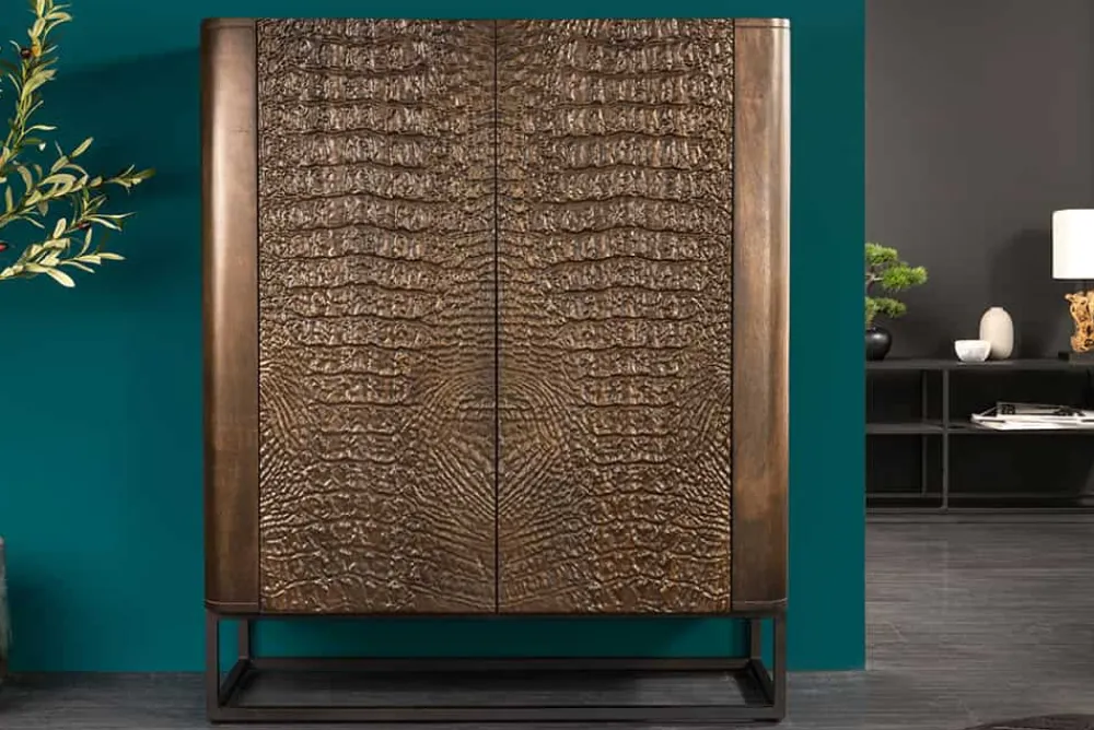 Riess-Ambiente Mehr...|Massivholzschränke > Handgefertigtes Highboard CROCO 120cm braun Mangoholz massiv 3D-Design