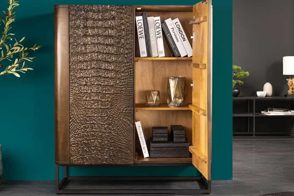 Riess-Ambiente Mehr...|Massivholzschränke > Handgefertigtes Highboard CROCO 120cm braun Mangoholz massiv 3D-Design