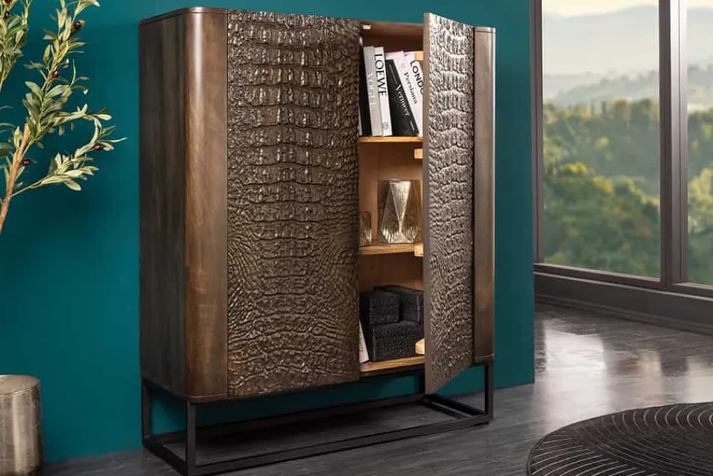 Riess-Ambiente Mehr...|Massivholzschränke > Handgefertigtes Highboard CROCO 120cm braun Mangoholz massiv 3D-Design