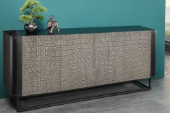 Riess-Ambiente Mehr...|Sideboards & Kommoden > Handgefertigtes Sideboard CROCO 180cm grau schwarz Mangoholz mit 3D Schnitzereien massiv Metall