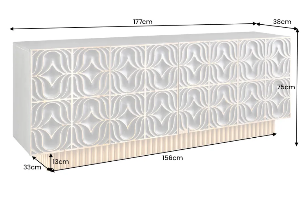 Riess-Ambiente Mehr...|Massivholzschränke > Handgefertigtes Sideboard PIAZZA SAN MARCO 180cm grau gold Mangoholz massiv 3D-Design