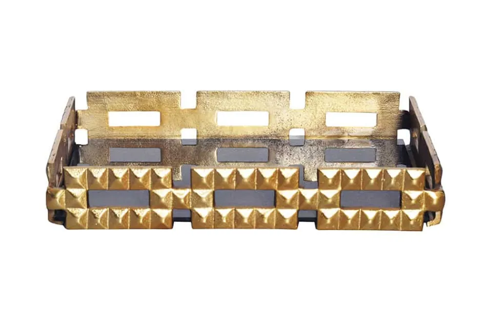 Riess-Ambiente Etageren & Tabletts > Handgefertigtes Tablett VARIATION 40cm schwarz gold Metall Aluminium Glas