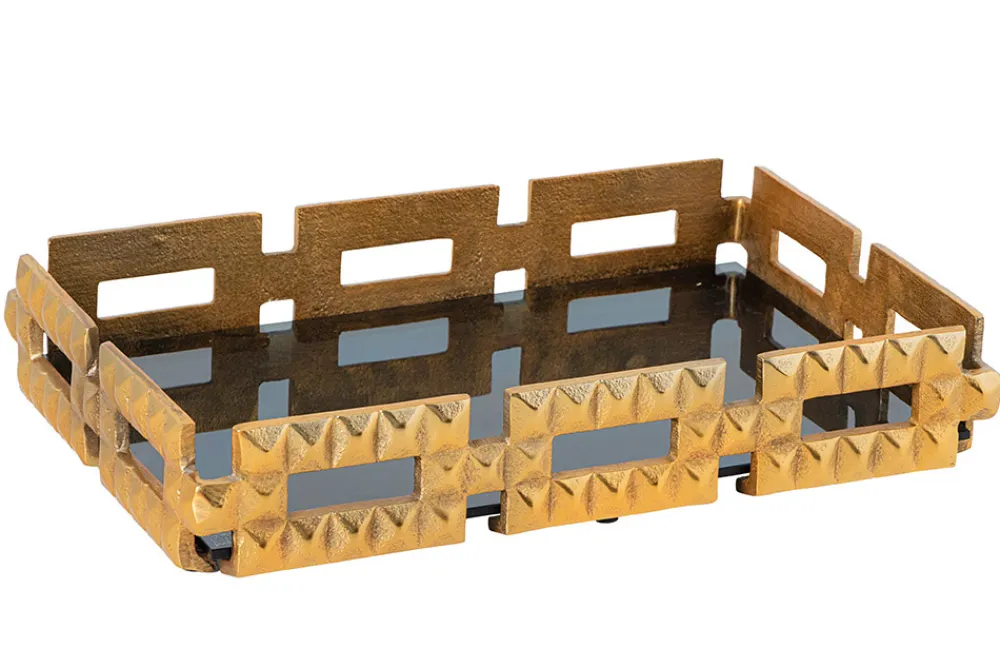 Riess-Ambiente Etageren & Tabletts > Handgefertigtes Tablett VARIATION 40cm schwarz gold Metall Aluminium Glas