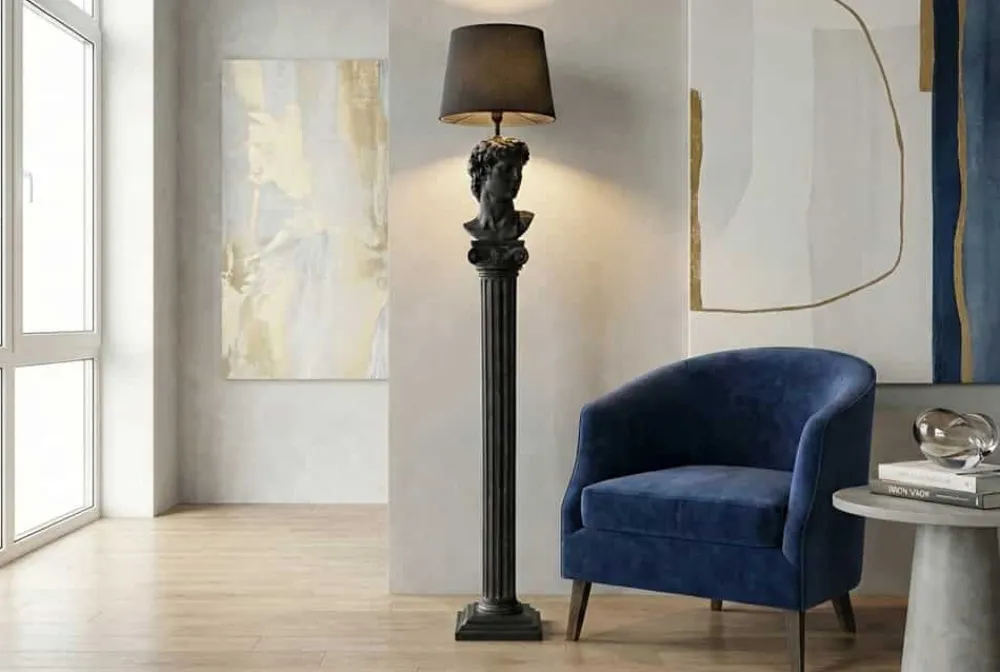 Riess-Ambiente Stehleuchten > Handgefertigte Stehlampe DAVID 120cm schwarz mit Büste Stoffschirm