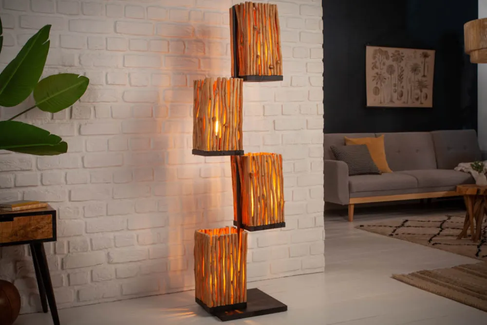 Riess-Ambiente Mehr...|Mehr... > Handgefertigte Stehlampe EUPHORIA 154cm Longan-Holz mit vier Schirmen