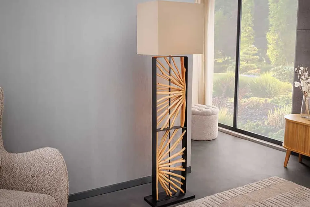 Riess-Ambiente Stehleuchten > Handgefertigte Stehlampe EUPHORIA 165cm natur Longanholz beige mit Lampenschirm