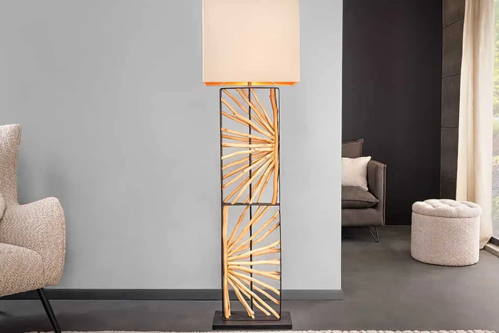 Riess-Ambiente Stehleuchten > Handgefertigte Stehlampe EUPHORIA 165cm natur Longanholz beige mit Lampenschirm