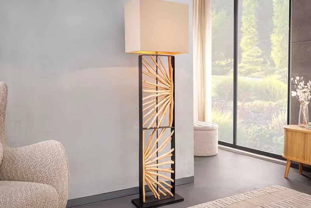 Riess-Ambiente Stehleuchten > Handgefertigte Stehlampe EUPHORIA 165cm natur Longanholz beige mit Lampenschirm