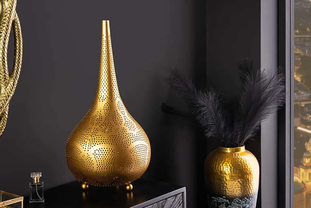 Riess-Ambiente Goldene Möbel|Stehleuchten > Handgefertigte Stehlampe ORIENT LIVING 50cm gold Eisen Tropfenform