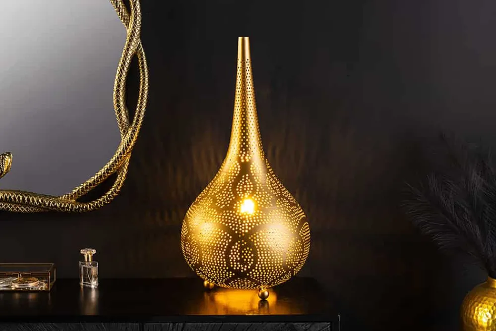 Riess-Ambiente Goldene Möbel|Stehleuchten > Handgefertigte Stehlampe ORIENT LIVING 50cm gold Eisen Tropfenform