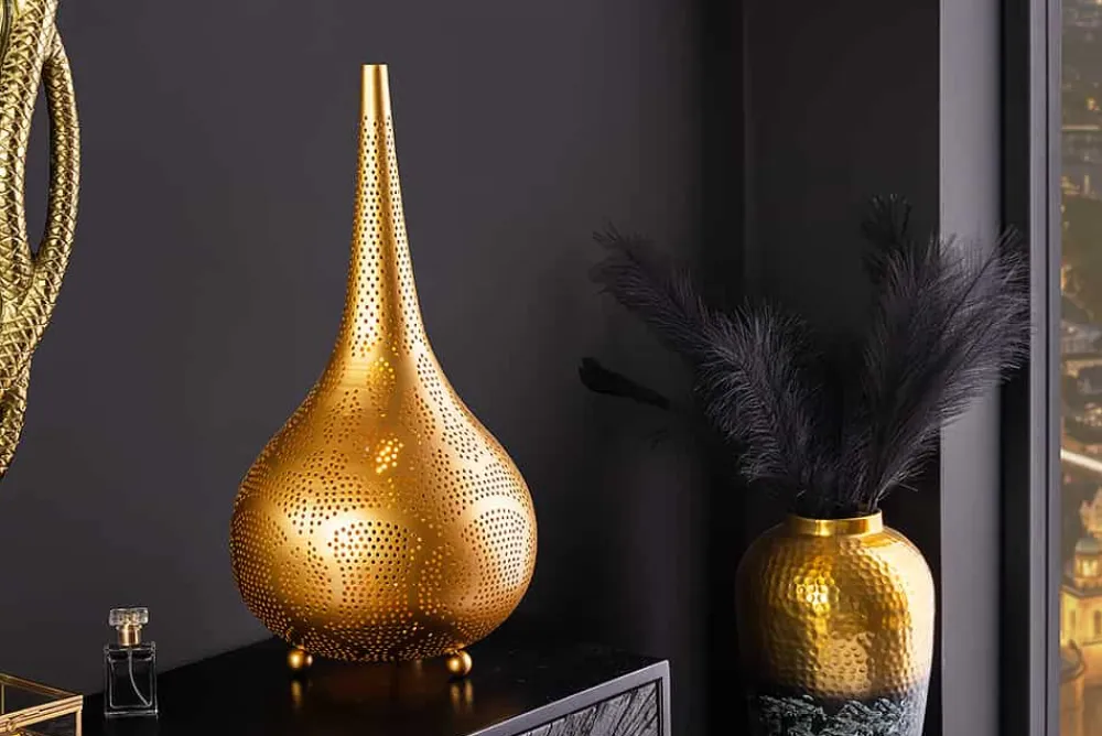 Riess-Ambiente Goldene Möbel|Stehleuchten > Handgefertigte Stehlampe ORIENT LIVING 50cm gold Eisen Tropfenform