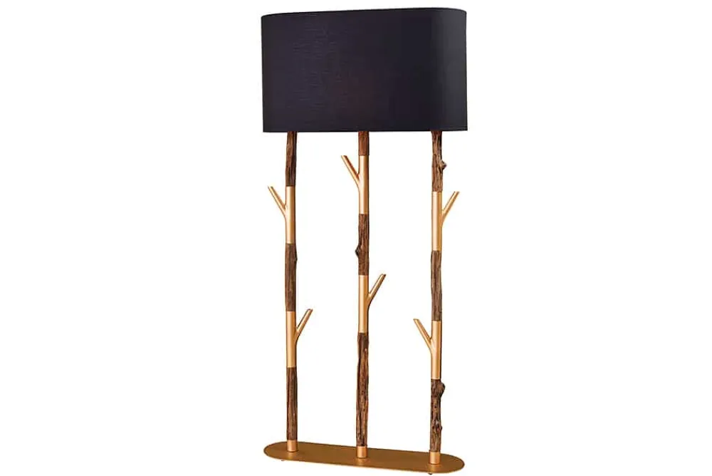 Riess-Ambiente Goldene Möbel|Stehleuchten > Handgefertigte Stehlampe WARDROBE 155cm schwarz gold natur Eisenholz Massivholz