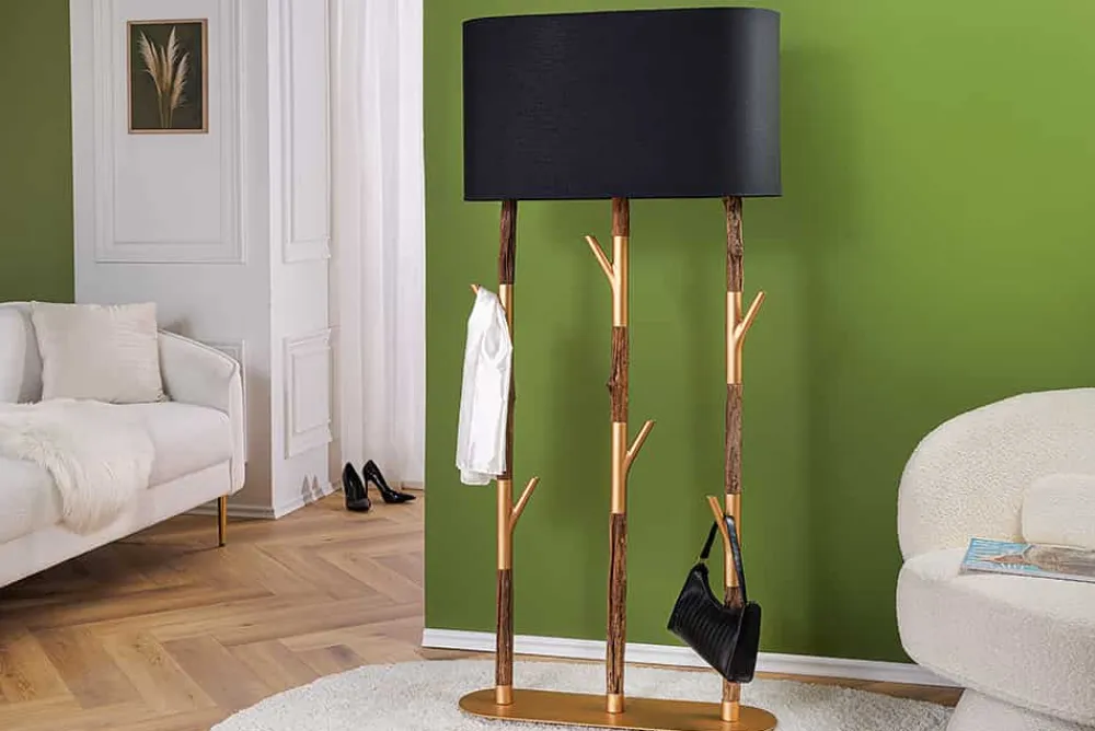 Riess-Ambiente Goldene Möbel|Stehleuchten > Handgefertigte Stehlampe WARDROBE 155cm schwarz gold natur Eisenholz Massivholz