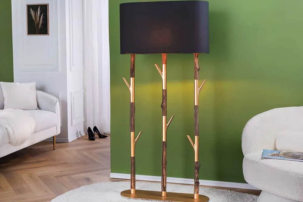 Riess-Ambiente Goldene Möbel|Stehleuchten > Handgefertigte Stehlampe WARDROBE 155cm schwarz gold natur Eisenholz Massivholz