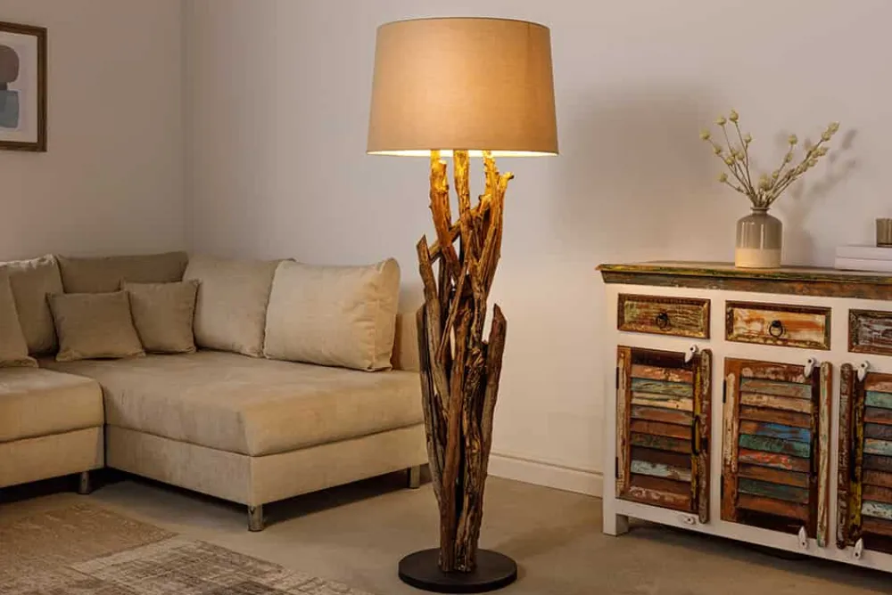 Riess-Ambiente Mehr...|Mehr... > Handgefertigte Stehlampe WILD NATURE 158cm natur Treibholz Stehleuchte Leinenschirm