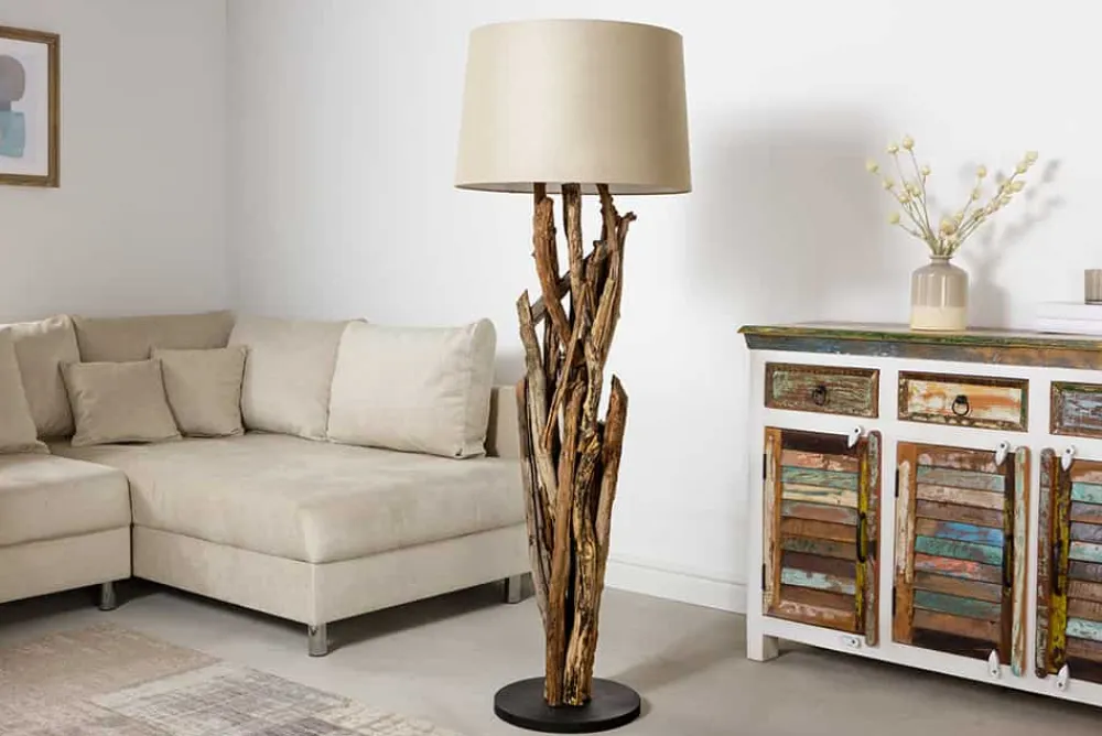 Riess-Ambiente Mehr...|Mehr... > Handgefertigte Stehlampe WILD NATURE 158cm natur Treibholz Stehleuchte Leinenschirm