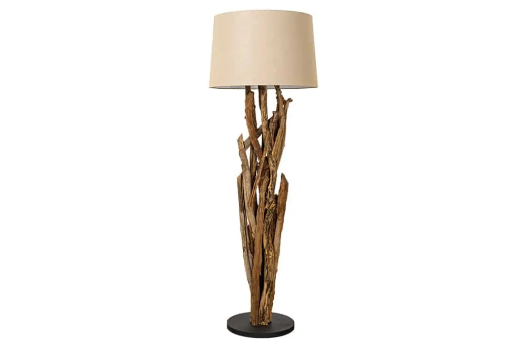 Riess-Ambiente Mehr...|Mehr... > Handgefertigte Stehlampe WILD NATURE 158cm natur Treibholz Stehleuchte Leinenschirm