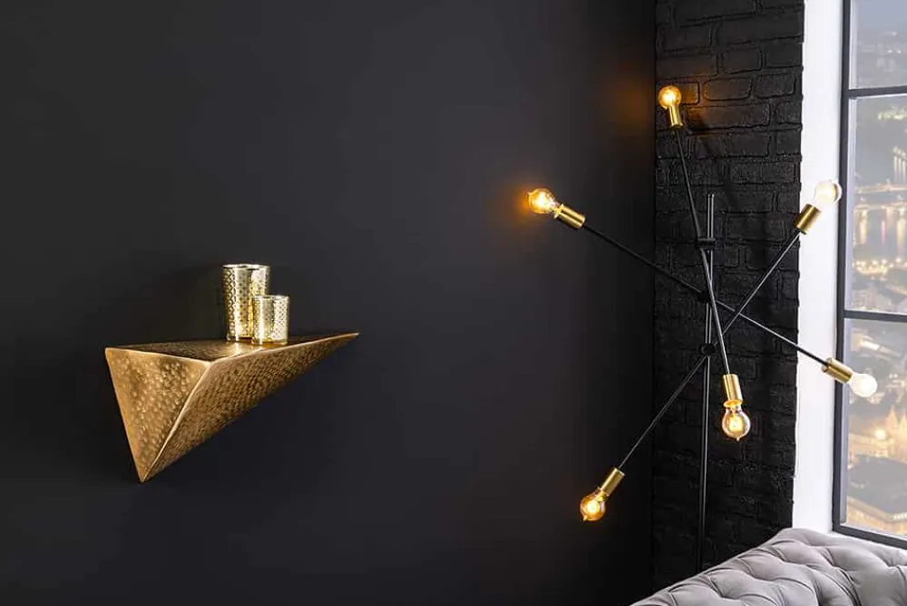Riess-Ambiente Wandregale|Goldene Möbel > Handgefertigtes Wandregal PYRAMID 40cm gold antik Metall Hammerschlag Design