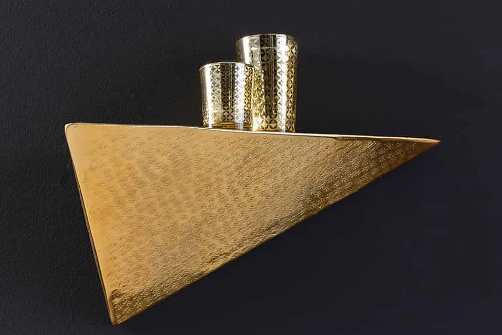 Riess-Ambiente Wandregale|Goldene Möbel > Handgefertigtes Wandregal PYRAMID 40cm gold antik Metall Hammerschlag Design