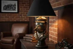Riess-Ambiente Tischlampen > Handgefertigte Tischlampe BULLDOG 55cm bronze schwarz Stoffschirm Hunde-Skulptur