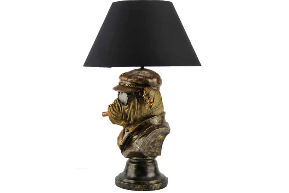 Riess-Ambiente Tischlampen > Handgefertigte Tischlampe BULLDOG 55cm bronze schwarz Stoffschirm Hunde-Skulptur
