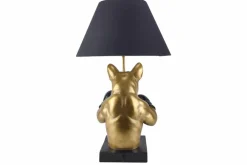 Riess-Ambiente Tischlampen > Handgefertigte Tischlampe BULLDOG 55cm schwarz gold Stoffschirm Hunde-Skulptur Boxer
