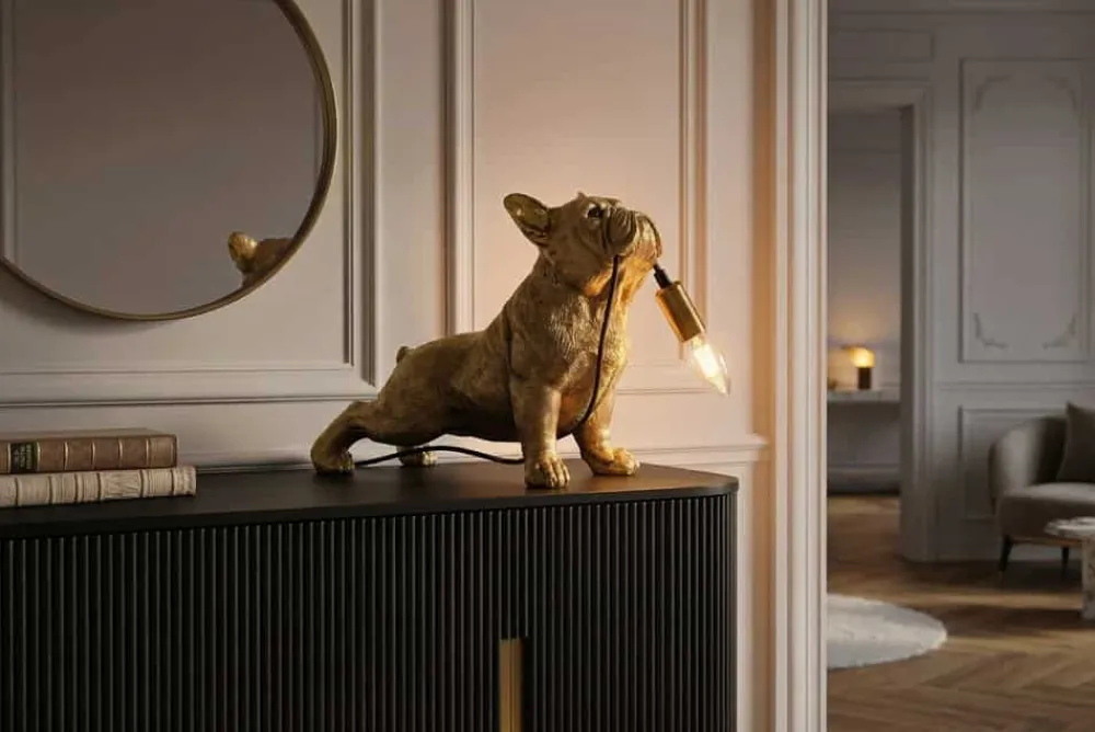 Riess-Ambiente Tischlampen > Handgefertigte Tischlampe BULLDOG 35cm gold Hunde-Skulptur