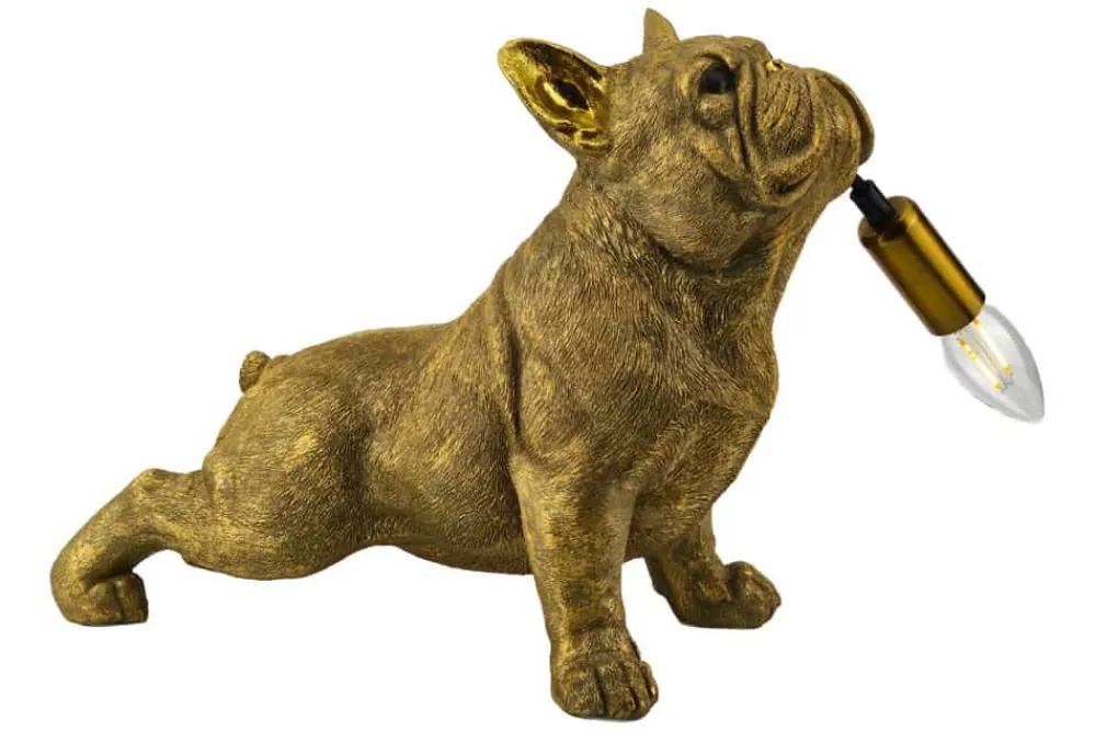 Riess-Ambiente Tischlampen > Handgefertigte Tischlampe BULLDOG 35cm gold Hunde-Skulptur