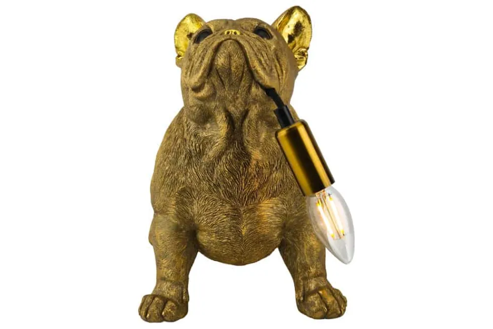Riess-Ambiente Tischlampen > Handgefertigte Tischlampe BULLDOG 35cm gold Hunde-Skulptur