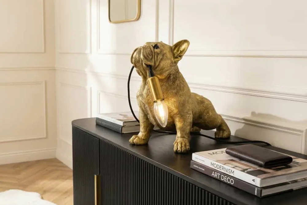 Riess-Ambiente Tischlampen > Handgefertigte Tischlampe BULLDOG 35cm gold Hunde-Skulptur