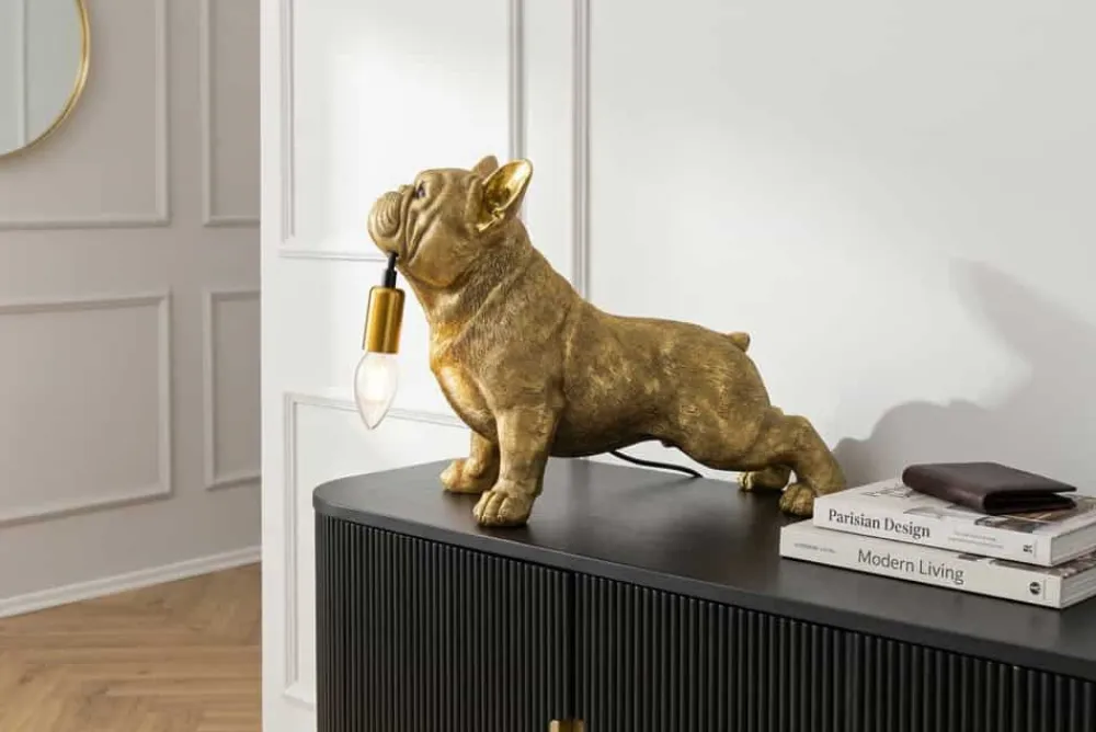 Riess-Ambiente Tischlampen > Handgefertigte Tischlampe BULLDOG 35cm gold Hunde-Skulptur