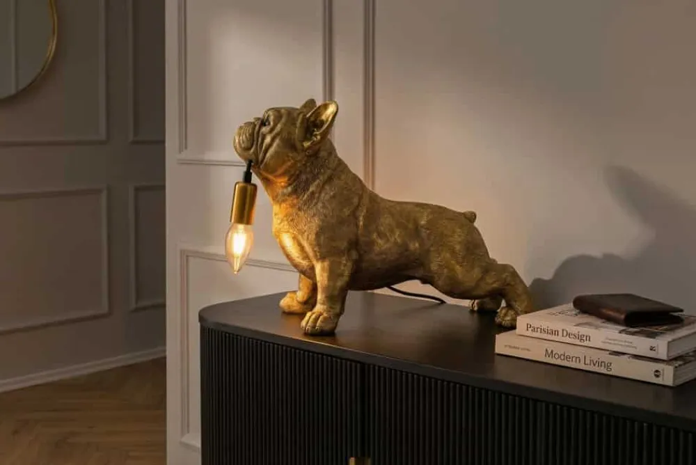 Riess-Ambiente Tischlampen > Handgefertigte Tischlampe BULLDOG 35cm gold Hunde-Skulptur
