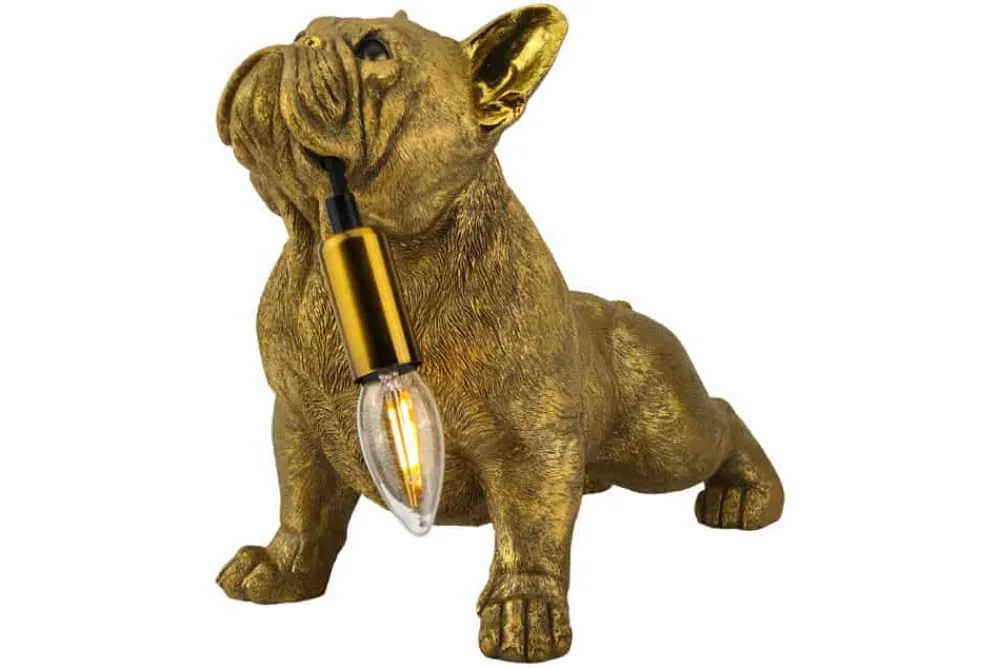 Riess-Ambiente Tischlampen > Handgefertigte Tischlampe BULLDOG 35cm gold Hunde-Skulptur