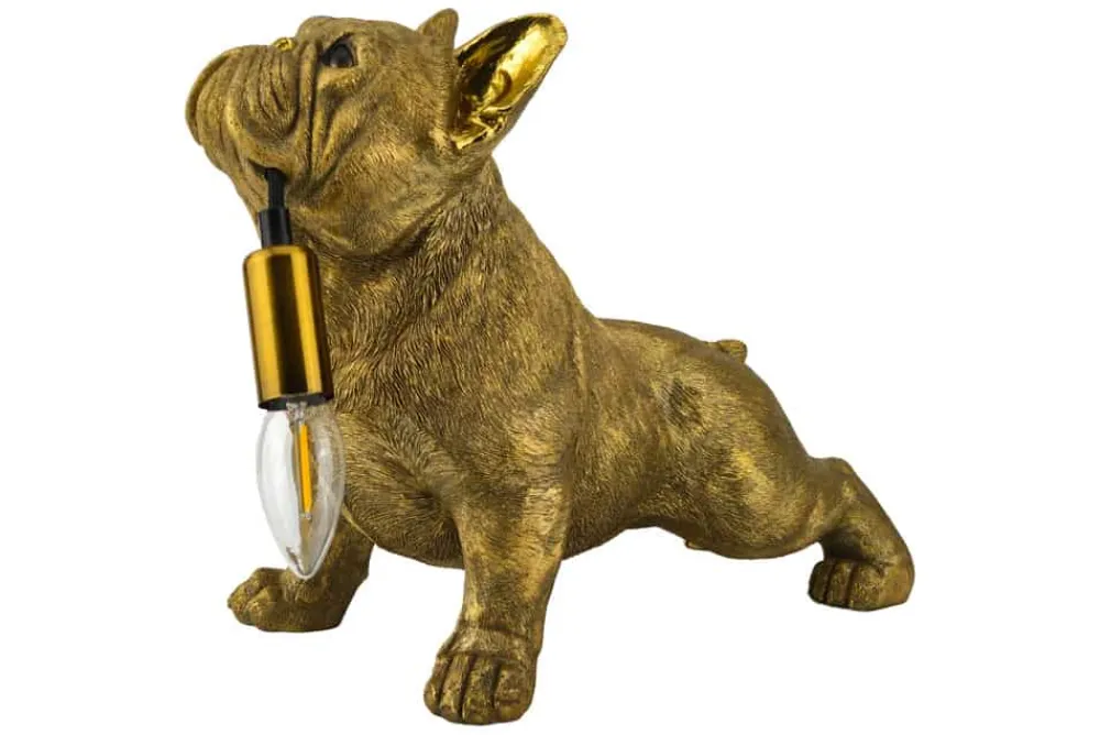 Riess-Ambiente Tischlampen > Handgefertigte Tischlampe BULLDOG 35cm gold Hunde-Skulptur