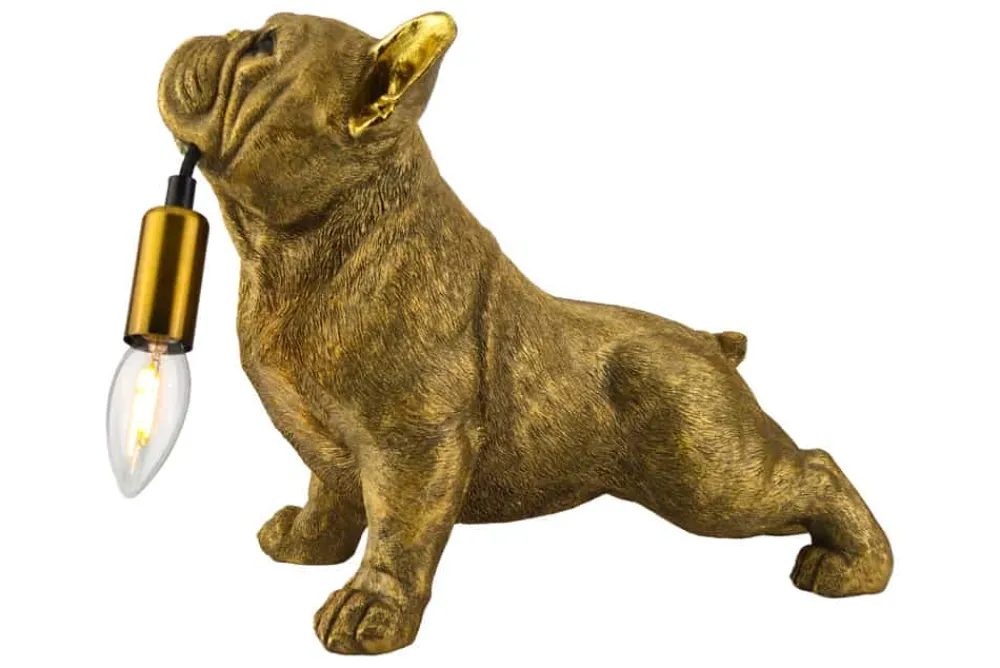 Riess-Ambiente Tischlampen > Handgefertigte Tischlampe BULLDOG 35cm gold Hunde-Skulptur
