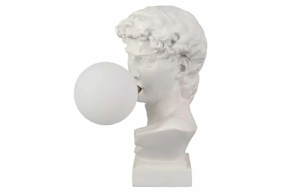 Riess-Ambiente Tischlampen > Handgefertigte Tischlampe DAVID 30cm weiß Büste mit Lampenkugel