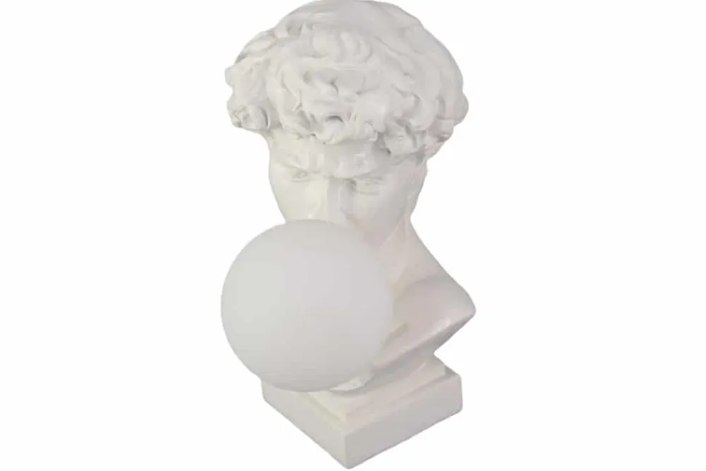 Riess-Ambiente Tischlampen > Handgefertigte Tischlampe DAVID 30cm weiß Büste mit Lampenkugel