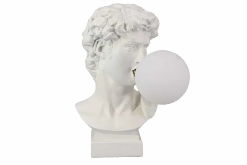 Riess-Ambiente Tischlampen > Handgefertigte Tischlampe DAVID 30cm weiß Büste mit Lampenkugel